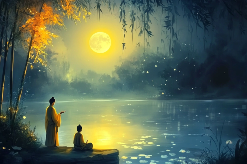 พระจันทร์กับสระน้ำที่นิ่ง: สะท้อนความจริงผ่านจิตที่สงบ
